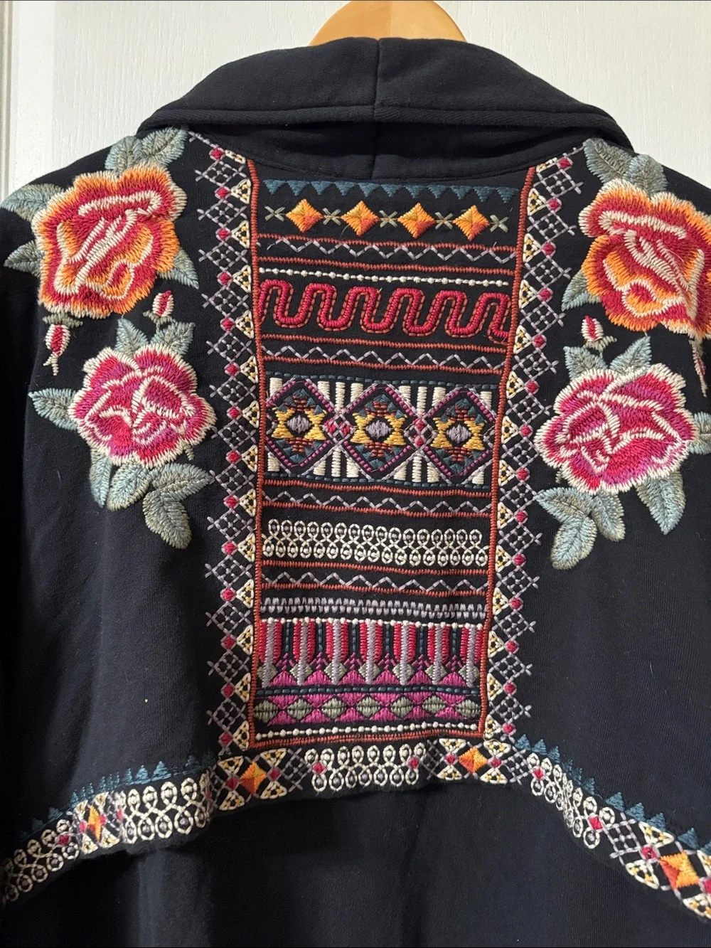 Johnny Was Black Embroidered Kimono| Duster with Rose Accents